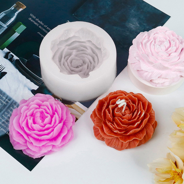 DIY Big Peony Flower Candle Silikonform Håndverk Bakeformer