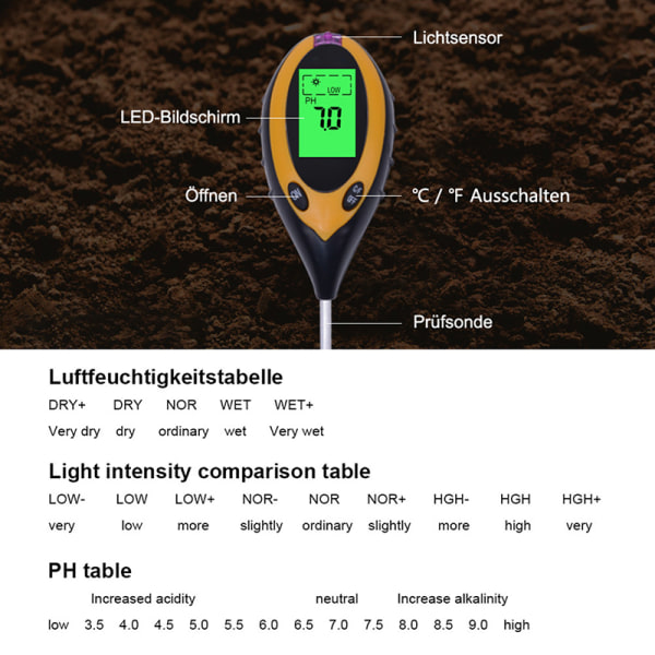 4 in 1 Soil PH Tester Fuktmätare för trädgårdsgräsmattor