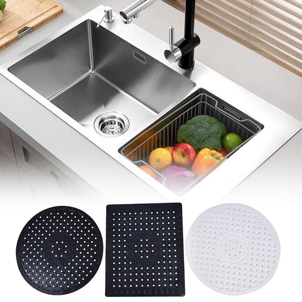 Vaskmåtte Gummi Dish Mat Drainer Skridsikker vask Protector Liner Square white