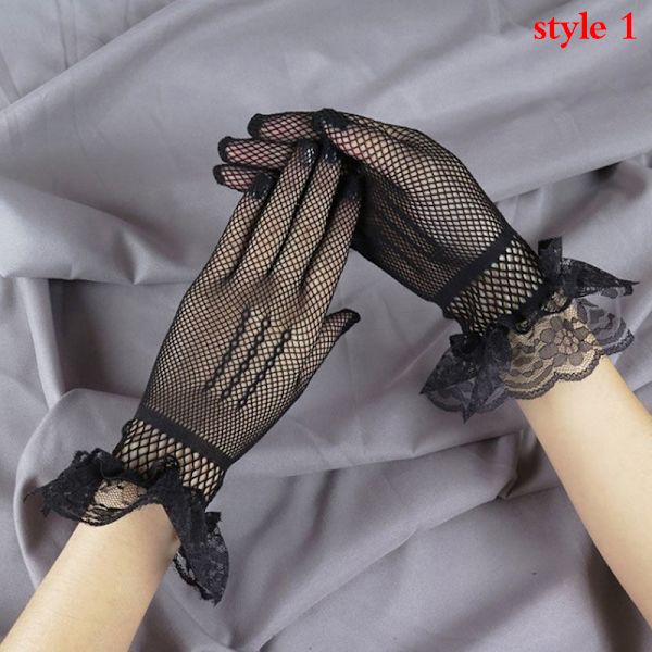 Naiset Käsineet Mesh Verkkokäsineet Pitsi Rukkaset Full Finger Glove Black-A