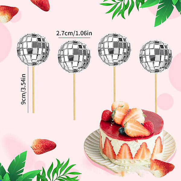 12 kpl Disco Ball Cake Toppers -juhlatarvikkeita Silver