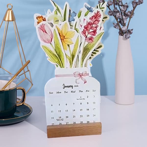 2026 Bloomy Flowers Bordkalender Mini Kalender Stående Bord C A