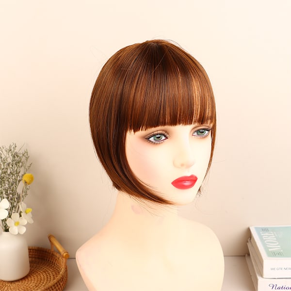 Wig Piece For Women Hair Piece 3D Fluffy Bangs Wig Light brown 25CM