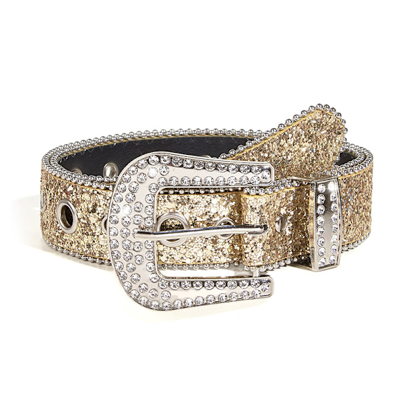 Shinning til Rhinestone bælter PU læder vestlige pigebælte Gold