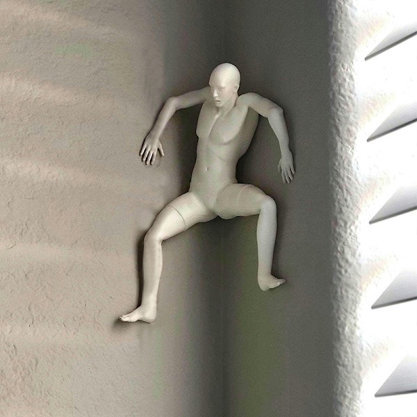 \"Forskrekket\" Figur Hjørne Veggdekor 3D Selvklebende Klatrende Mann White