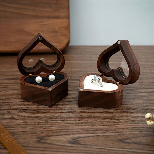 Hjerte Valnøddetræ Ring Box Holder Smykker Opbevaringsbokse White two mezzanine
