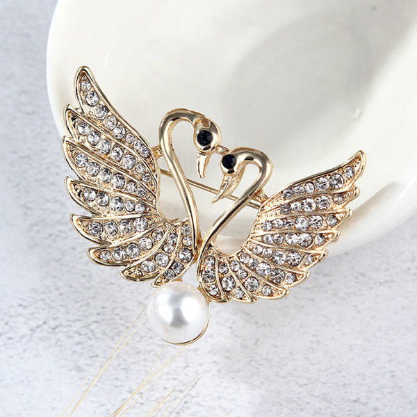 e Crystal Swan Brosch Pins Strass Broscher Smycken Pins Gold