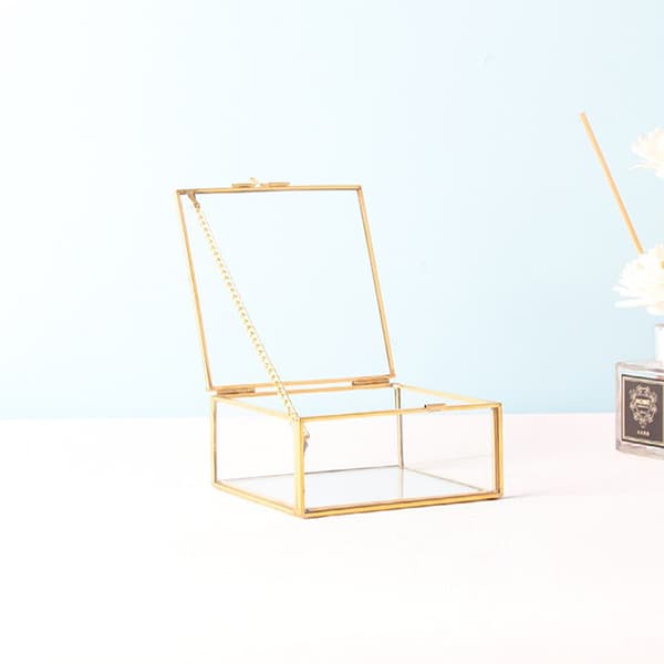Transparent glas smyckeskrin Bröllopsring box