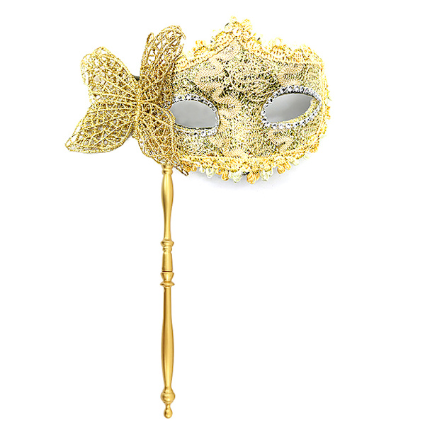 Halloween Party Naamio Holding Stick Naamiaisnaamiolla Gold