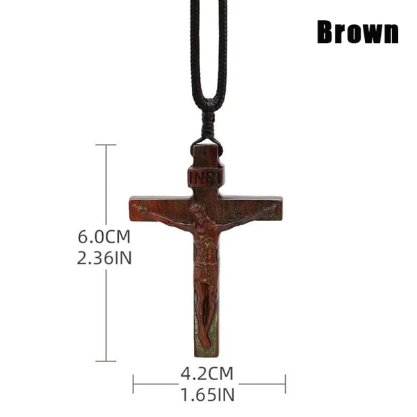 Jeesus-ristin puinen kaulakoru Brown