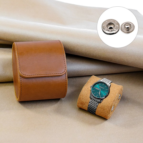 Retro Single Watch Bag Lær Watch Oppbevaringsboks Brown snap-fastener