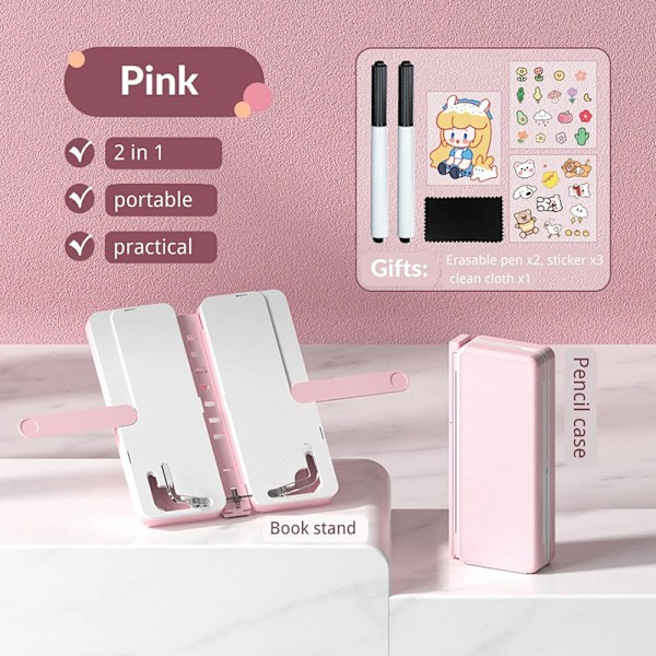2-i-1 Multifunktionel Penneetui Blyantsæske Læseholder pink