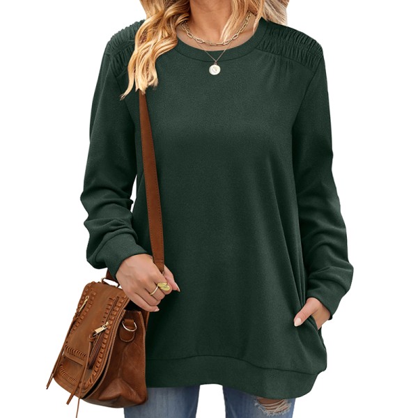 Dame Pocket Langærmet Løs Hættetrøje T-shirt Top Tunika Apricot 2XL