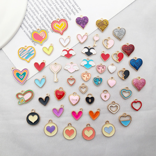 50 stk Love Heart Charms DIY smykke tilbehør Håndlavet armbånd 1set/50pcs