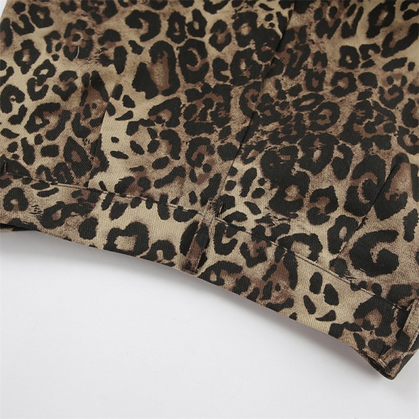 Damjeans Tan Leopard Jeans Byxor Raka byxor i midjan leopard print S