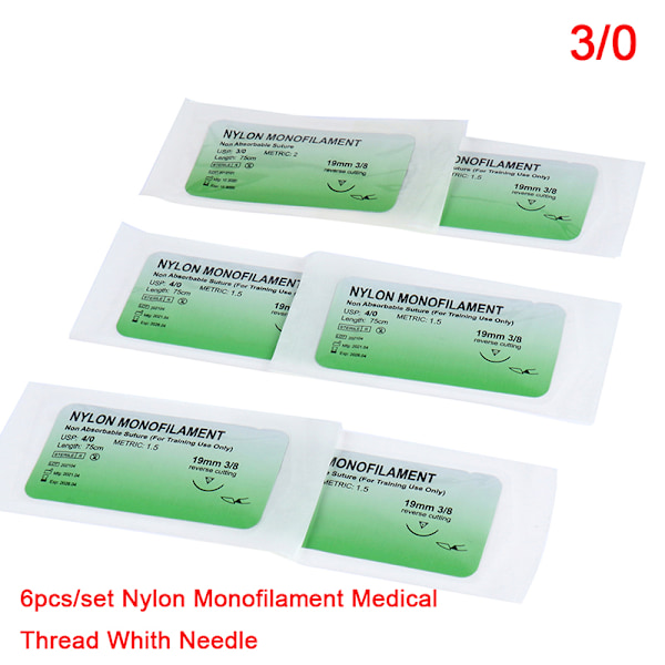 6st 2/0 3/0 4/0 Suturnylon Nylon Suturtrådverktyg N2