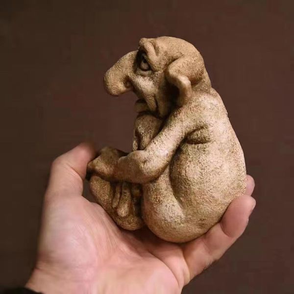 Gotisk skulptur venlig trold statue støbt sten have statue 1PC