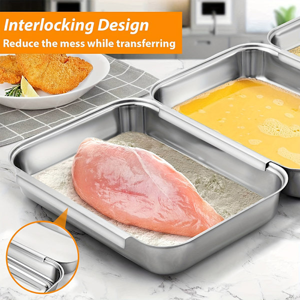 Paneringsbrickor Rostfritt Stål 3 st Låsbrickor För Kött Fisk 3pcs