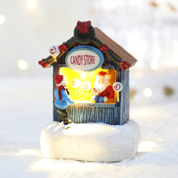 1 kpl Santa Claus Resin House Jouluiset LED-valokoristeet B