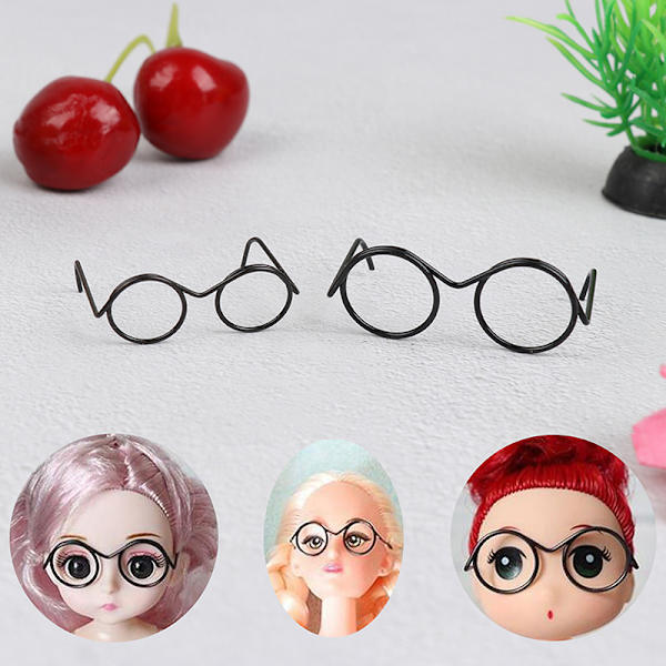 10 Stk Mode Rundt Stel Lensless Retro Cool Dukke Briller Til 3*2.2*1.2cm