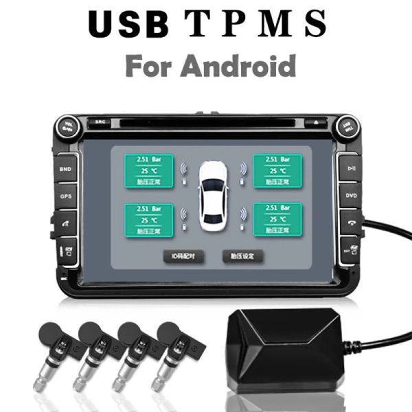 TPMS auton rengaspainejärjestelmän valvonta langaton USB hälytys Black one size
