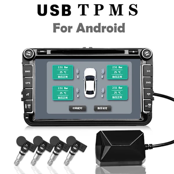 TPMS Bildæktryksystem Overvågning Trådløs USB-alarm Black one size