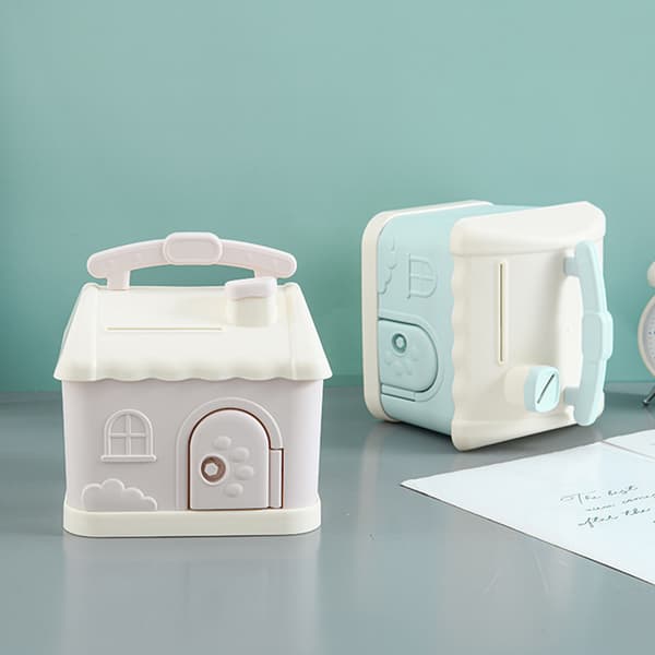 1 Set e Litet Hus Spargris Tecknad Fyrkantig Pengalåda Spargris Pink