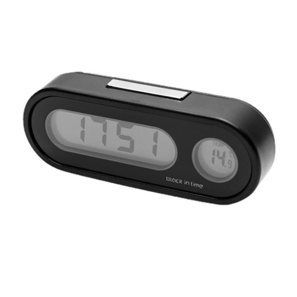 Mini elektroninen autokello Valoisa lämpömittari LCD Black