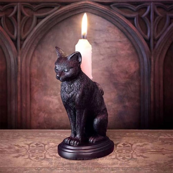 Gotisk lysestake Vintage Cat Wolf Bat Statue Halloween A1