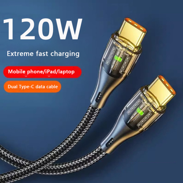 120W Transparent Type-C-kabel Snabbladdning USB-C-kabel B-1m