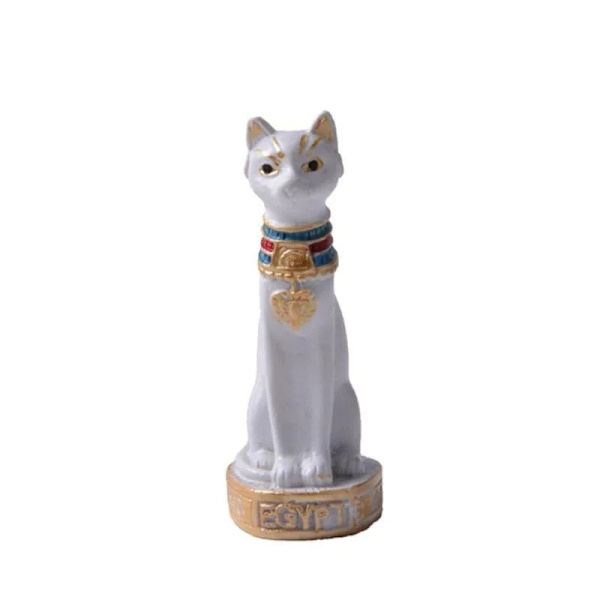 Kattestatue Ornament Egyptisk Kat Figur Statuette Dekoration White