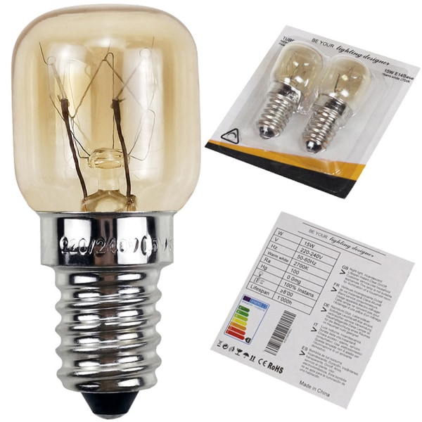 2 stk 300 grader høj temperatur resistent mikrobølgeovn lampe Silver 25W
