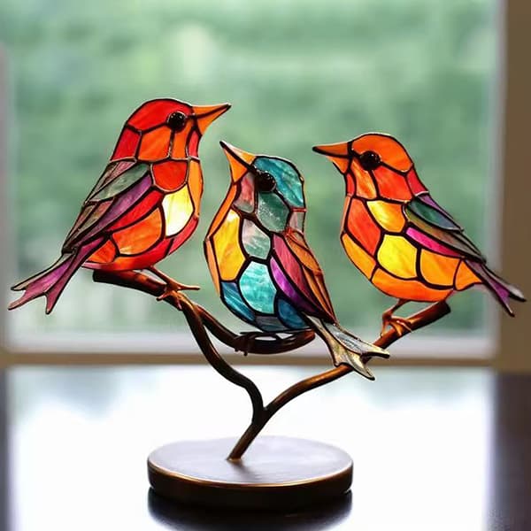1 PC farvede akrylfugle på grende skrivebordsdekorationer Acrylic facing3 Bird