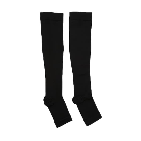 1Pari Compression Socks Jalka Polvi Varicose Open Toe Sukat Black