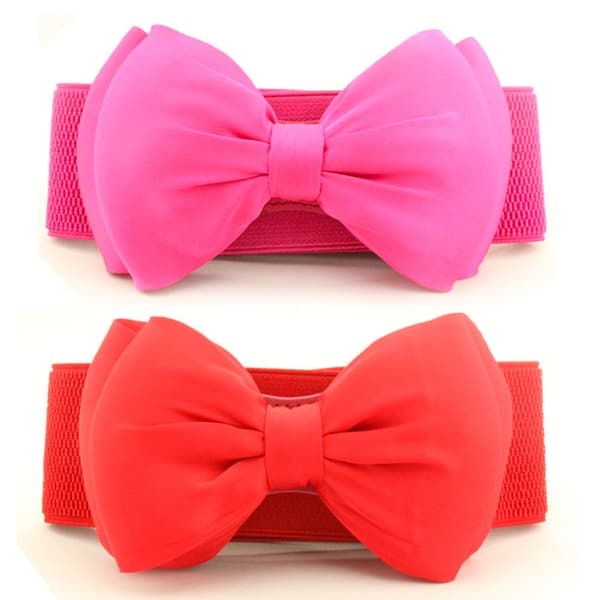 Kvinner Bowknot Stretch Bukle Midjebånd Beltedress Tilbehør Rose red