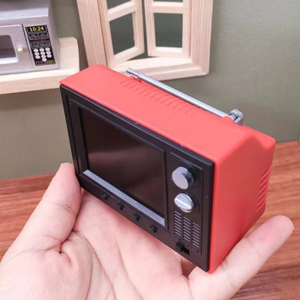 Dockhus Mini TV USB laddningsleksak prydnadssimuleringsleksak Red