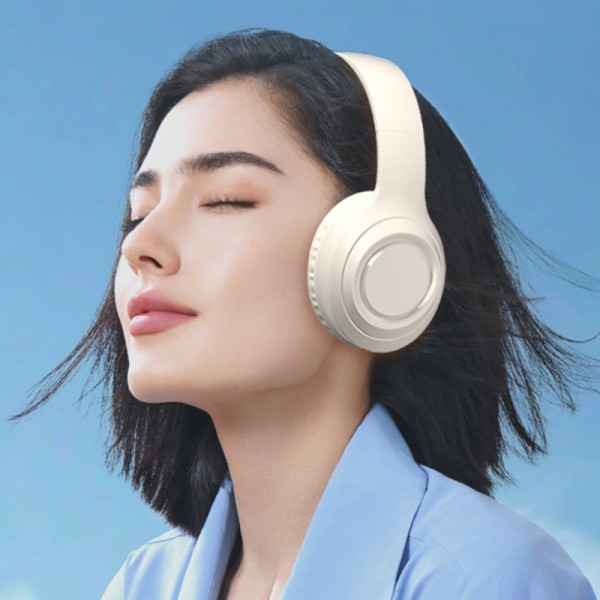 V9 Wireless Bluetooth 5.0 hopfällbara hörlurar med hörlurar beige