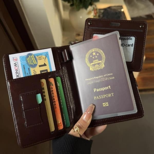 Ny Retro Läder Kortfodral Passfodral Plånbok Resa Brown