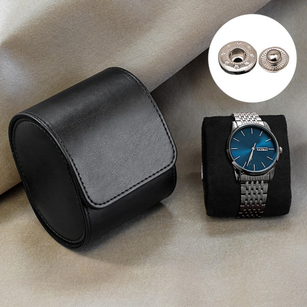 Retro Single Watch Bag Lær Watch Oppbevaringsboks Black snap-fastener