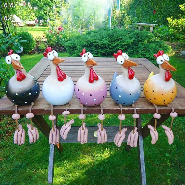 Rolig kyckling staket dekor hart statyer hemdekorationer Pink