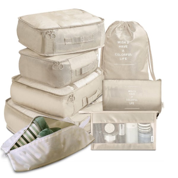 8 stk/sett Reisebagasje Organizer Oppbevaringsvesker Koffertpakning White
