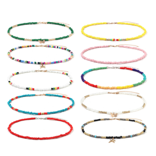 Farverig lille perle sommerfugl stjerne vedhæng Choker Bohemia Neckl C