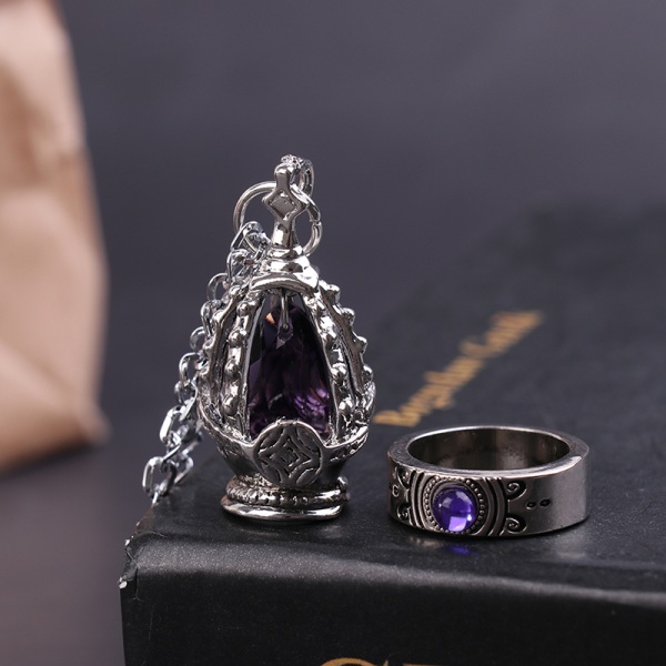 2 Stk/sett Gem Halskjede Anheng Ring Sett Gave Fest Prop Purple