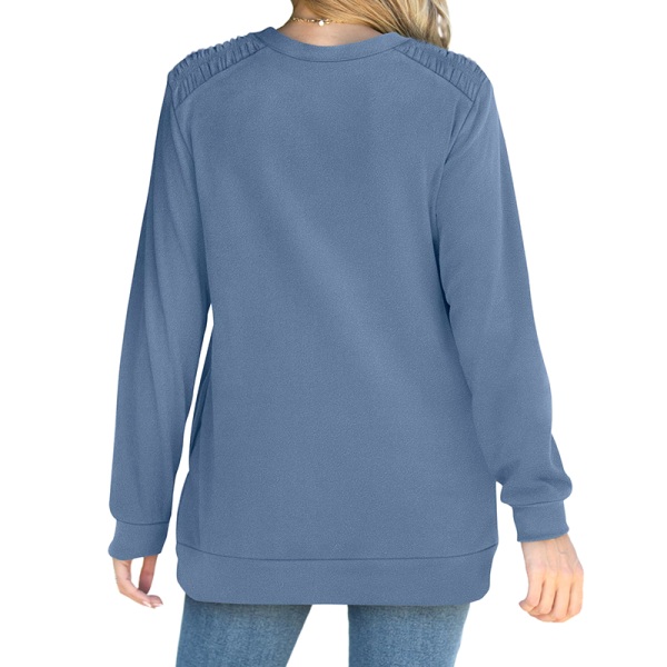 Dame-lomme langermet løs hettegenser T-skjorte topp tunika Apricot M
