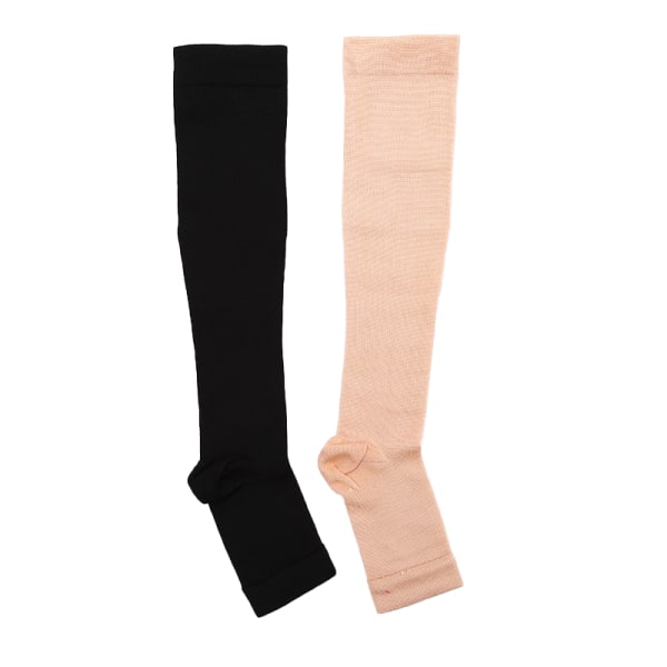 1Pari Compression Socks Jalka Polvi Varicose Open Toe Sukat Black