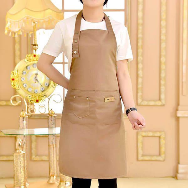 Lærred Polyester Pocket Forklæde Håndværk Bagning Køkken Madlavning Khaki