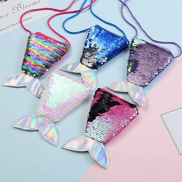 Mermaid Tail Paljetter Myntpung Jenter Lommebok Vesker Pengeholder Multicolor