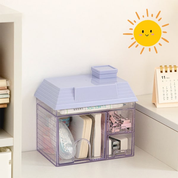 Transparent skrivbordsförvaringslåda House Pennhållare Organizer Rack Purple