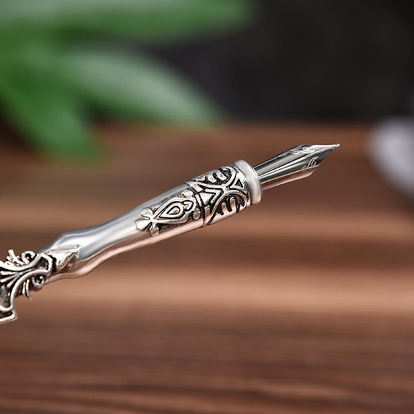 1 Sett Retro Skrivepenn Vintage Kalligrafi Feather Dip Pen red