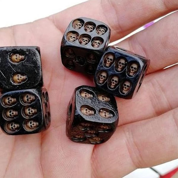 5 stk. Skelet Terninger  Nyhed Dekorativt Ornament 6 Sidet D6 Terning A3